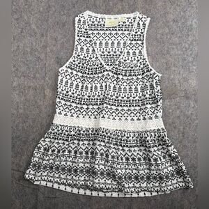 Anthropologie Maeve Women's Black and White Embroidery Boho Tank Top Size XS
